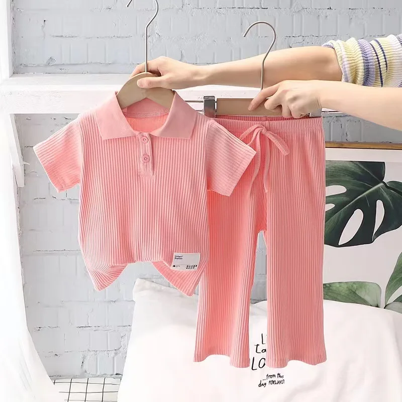 Summer Girls T-Shirt Set Short Sleeve Lapel Pullover Tops Elastic Waist Straight Pants Girl Casual Clothes 2Pcs Suits
Summer Girls T-Shirt Set Short Sleeve Lapel Pullover Tops Elastic Waist Straight Pants Girl Casual Clothes 2Pcs Suits