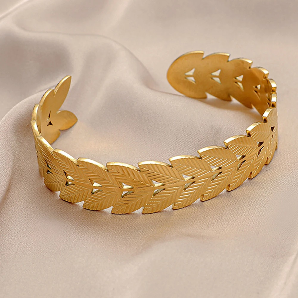 Vintage Fashion Ear of Wheat Stainless Steel Cuff Bracelet Accessories Simple Luxury Open Bangles For Women Jewelry Gift
Vintage Fashion Ear of Wheat Stainless Steel Cuff Bracelet Accessories Simple Luxury Open Bangles For Women Jewelry Gift