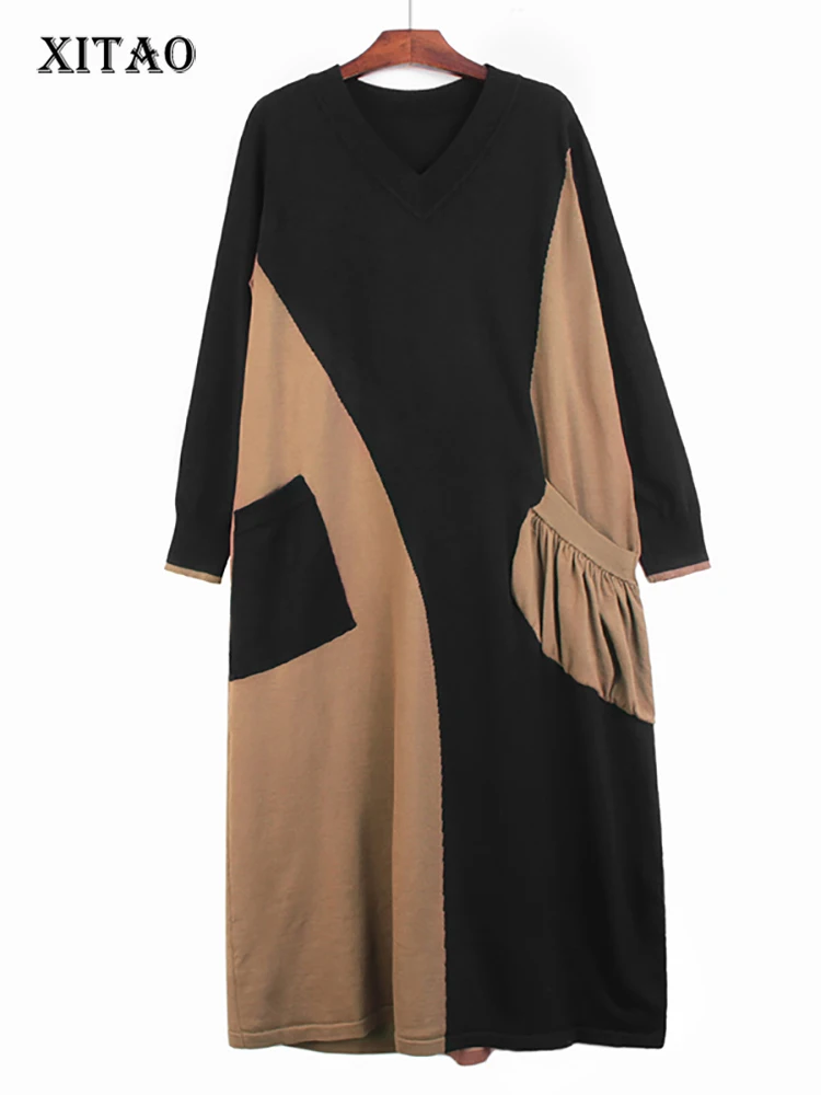 XITAO Asymmetrical Contrast Color Dress Knitting Loose Folds Pocket Casual V-neck Women Fashion Autumn New Sweater WLD13285
XITAO Asymmetrical Contrast Color Dress Knitting Loose Folds Pocket Casual V-neck Women Fashion Autumn New Sweater WLD13285