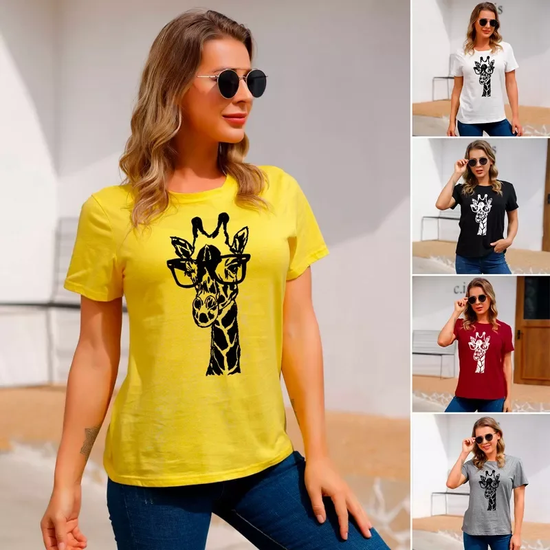 Summer Giraffe Print T Shirts 2020 New For Women Cartoon t-shirt Lady Short Sleeve Tops Tees Shirt Female Clothes 
Summer Giraffe Print T Shirts 2020 New For Women Cartoon t-shirt Lady Short Sleeve Tops Tees Shirt Female Clothes