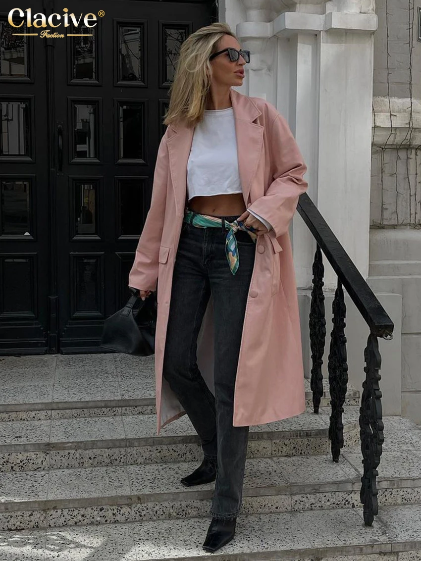 Clacive Winter Pink Pu Leather Women'S Coat Fashion Lapel Long Sleeve Trench Coat Elegant Classic Jacket Tops Female Streetwear
Clacive Winter Pink Pu Leather Women'S Coat Fashion Lapel Long Sleeve Trench Coat Elegant Classic Jacket Tops Female Streetwear