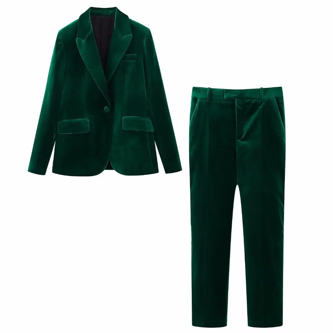 Spring Autumn Women's Green Velvet Casual Casual Suit Jacket Straight Suit Trousers Set Fashion British Style
Spring Autumn Women's Green Velvet Casual Casual Suit Jacket Straight Suit Trousers Set Fashion British Style