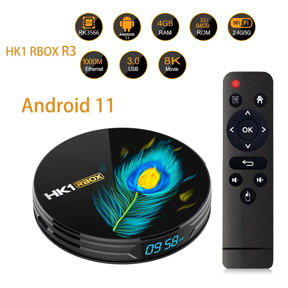Приставка смарт-тв HK1 RBOX R3, Android 11, Rockchip RK3566, двойной wi-fi, 2,4 ггц/1000 мб, 8K, 32 гб, 64 гб, Google Voice, медиаплеер, тв-приставка 
Приставка смарт-тв HK1 RBOX R3, Android 11, Rockchip RK3566, двойной wi-fi, 2,4 ггц/1000 мб, 8K, 32 гб, 64 гб, Google Voice, медиаплеер, тв-приставка