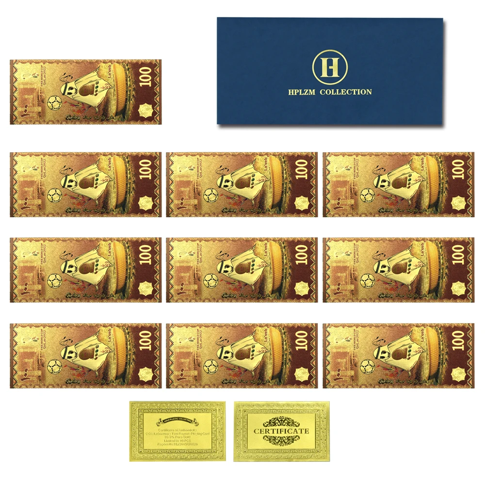 10pcs/lot Design 2022 Qatar Cartoon Mascot Gold Foil Banknotes Football Commemorative Banknotes Home Decor Christmas Gifts
10pcs/lot Design 2022 Qatar Cartoon Mascot Gold Foil Banknotes Football Commemorative Banknotes Home Decor Christmas Gifts
