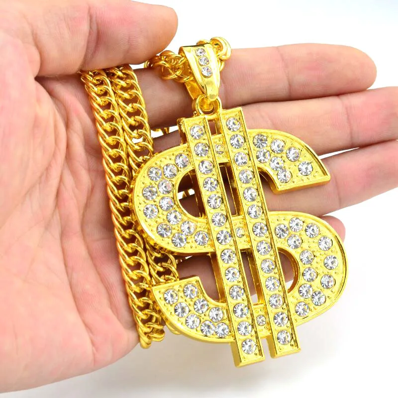 

Новая хип-хоп Клубная массивная золотая цепочка символ доллара золотое ожерелье для мужчин и женщин трендовая индивидуальная подвеска юве...
