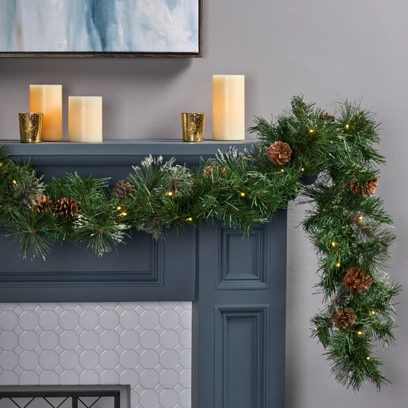 9 Foot Artificial Mixed LED Christmas Garland with Snowy Branches and Pinecones, Green/Clear LED
9 Foot Artificial Mixed LED Christmas Garland with Snowy Branches and Pinecones, Green/Clear LED