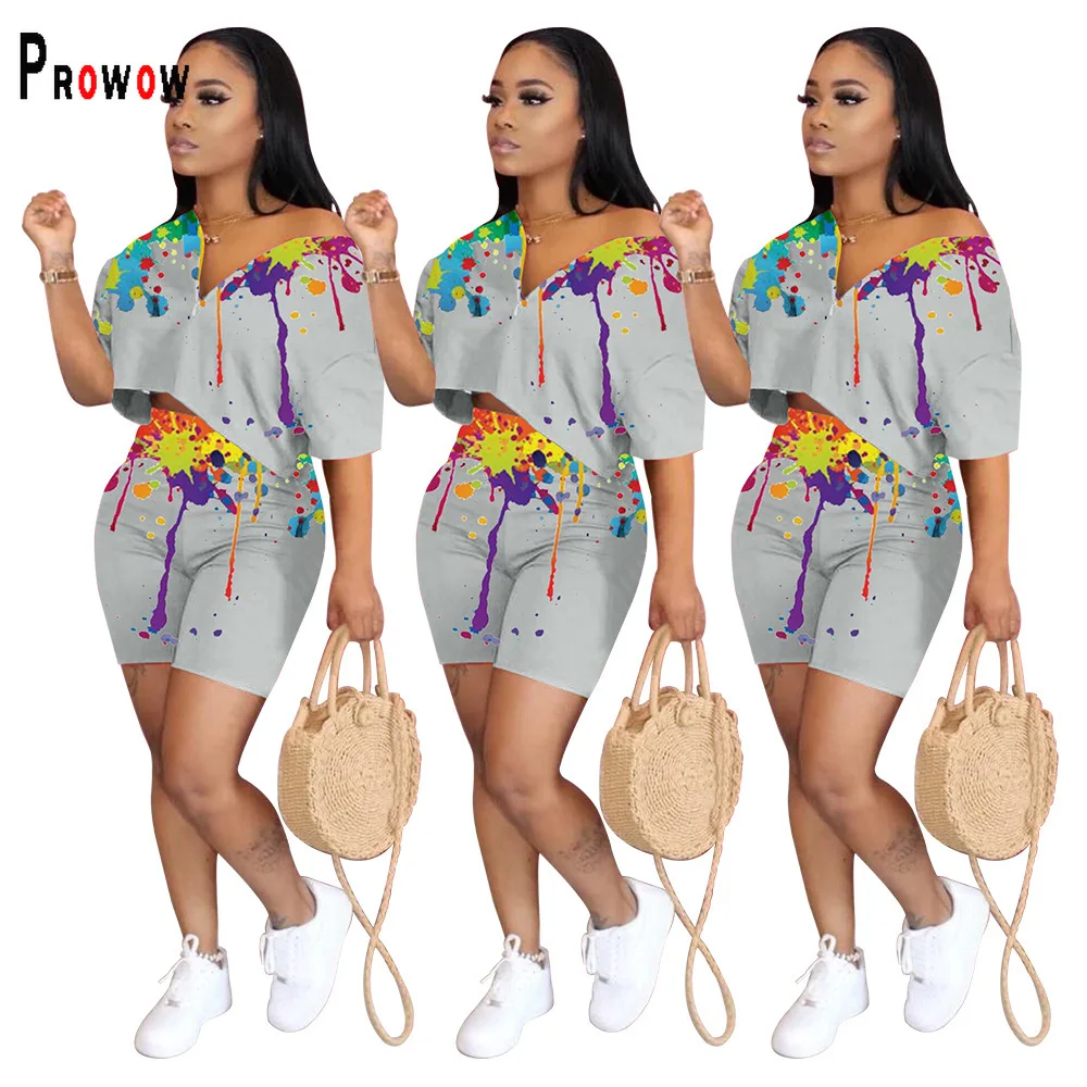 Prowow Casual Women Clothing Set Short Sleeve Zipper Shirts Shorts Two Piece Summer Workout Sweat Suits Inkjet Printing Outfits
Prowow Casual Women Clothing Set Short Sleeve Zipper Shirts Shorts Two Piece Summer Workout Sweat Suits Inkjet Printing Outfits