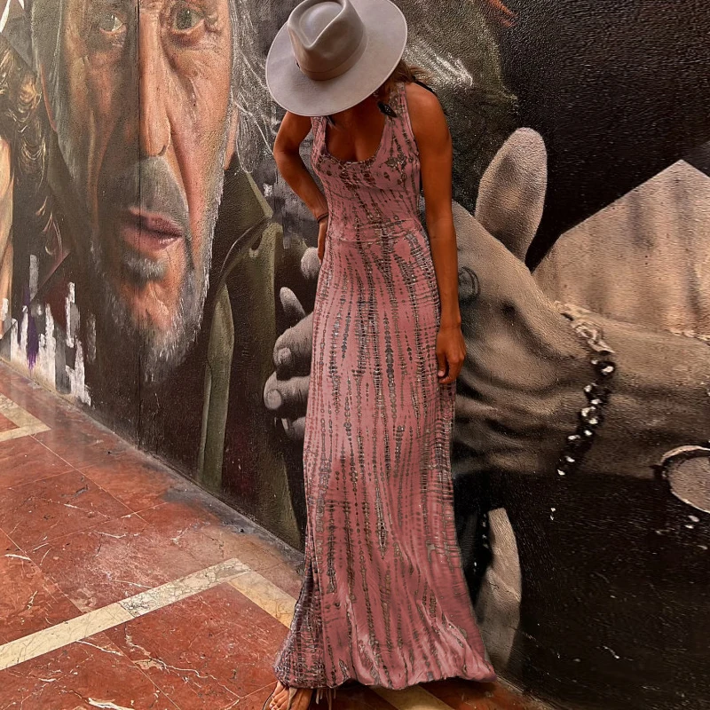Female U Neck Cross Backless Party Dress Summer Sleeveless Tie-dye Slim Fit Long Dress 2023 Fashion Hip Wrap Holiday Beach Dress 
Female U Neck Cross Backless Party Dress Summer Sleeveless Tie-dye Slim Fit Long Dress 2023 Fashion Hip Wrap Holiday Beach Dress
