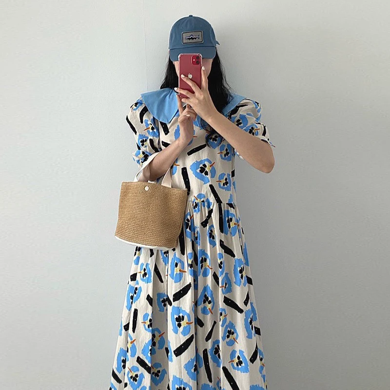 Clothland Women Sweet Print Midi Dress Turn Down Collar High Waist Short Sleeve Korean Style Mid Calf Dresses QC650
Clothland Women Sweet Print Midi Dress Turn Down Collar High Waist Short Sleeve Korean Style Mid Calf Dresses QC650