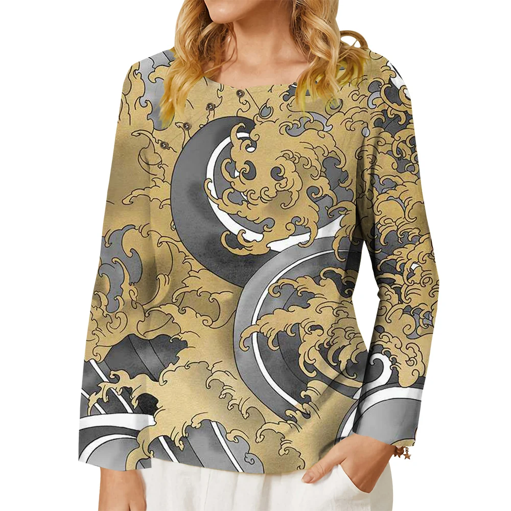 CLOOCL Ukiyo-e Women T-shirt Abstract Painting Waves Pattern 3D Print Button Decorate Long Sleeve Tee Autumn Classical Tops
CLOOCL Ukiyo-e Women T-shirt Abstract Painting Waves Pattern 3D Print Button Decorate Long Sleeve Tee Autumn Classical Tops
