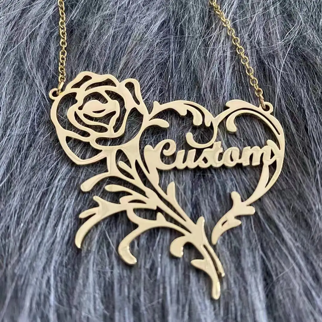 Custom Rose Heart Name Necklace for Lover Customized Name Love Flower Pendant Necklaces Personalized Custom Jewelry Gifts
Custom Rose Heart Name Necklace for Lover Customized Name Love Flower Pendant Necklaces Personalized Custom Jewelry Gifts