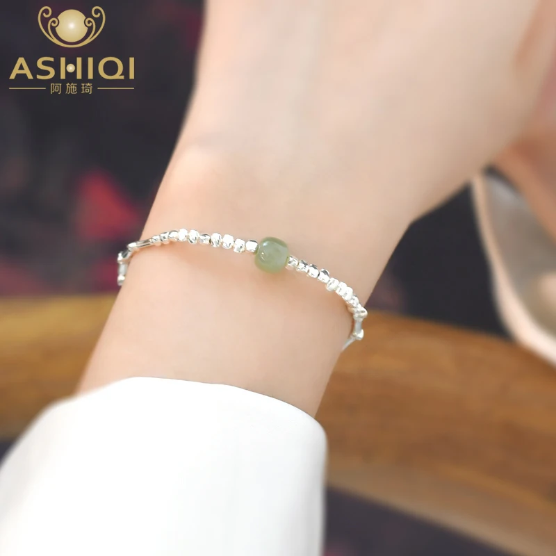 ASHIQI Natural Jade Irregular 925 Silver Bracelet Fashion Jewelry for Women New Trend
ASHIQI Natural Jade Irregular 925 Silver Bracelet Fashion Jewelry for Women New Trend