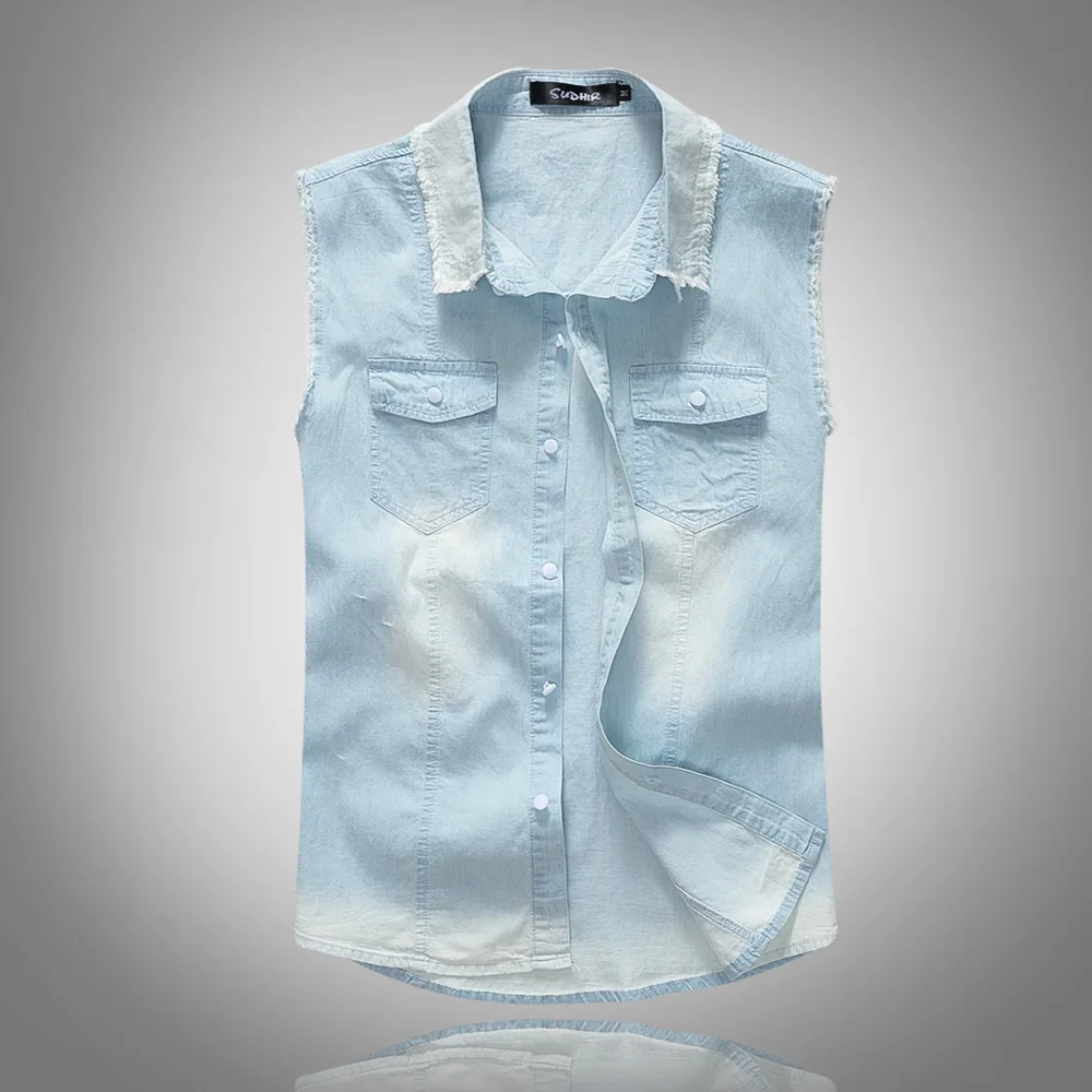 New summer thin section Korean version tide brand men's denim vest vest vest light blue top
New summer thin section Korean version tide brand men's denim vest vest vest light blue top