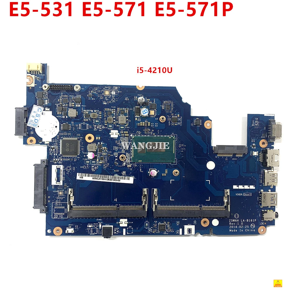 Используется для Acer Aspire E5-531 E5-571 E5-571P, материнская плата для ноутбука Z5WAH LA-B161P NBML811004 NB.ML811004 W/ i5-4210U CPU 
Используется для Acer Aspire E5-531 E5-571 E5-571P, материнская плата для ноутбука Z5WAH LA-B161P NBML811004 NB.ML811004 W/ i5-4210U CPU