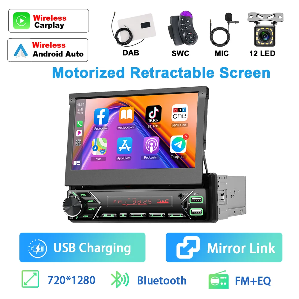 Podofo 7 "CarPlay 1 din Автомобильный стерео радио с выдвижным экраном MP5 Автомобильный мультимедийный плеер Поддержка DAB Bluetooth FM Радио Mirror Link
Podofo 7 "CarPlay 1 din Автомобильный стерео радио с выдвижным экраном MP5 Автомобильный мультимедийный плеер Поддержка DAB Bluetooth FM Радио Mirror Link