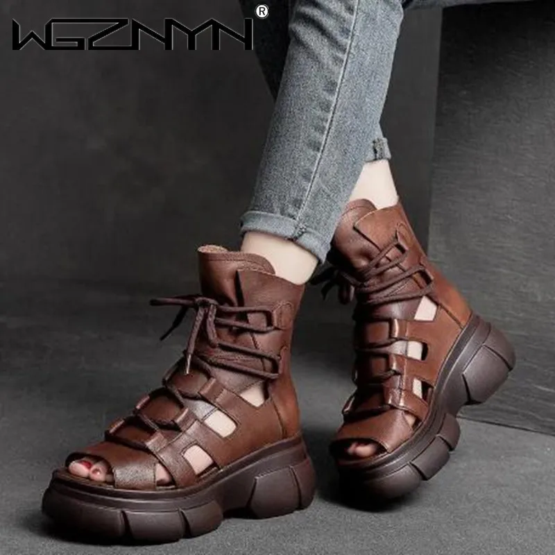 2022 Retro Boots Genuine PU Leather Open Toe Sandals Women Summer Platform Increasing Hollow Back Zipper High Top Casual Sandals
2022 Retro Boots Genuine PU Leather Open Toe Sandals Women Summer Platform Increasing Hollow Back Zipper High Top Casual Sandals