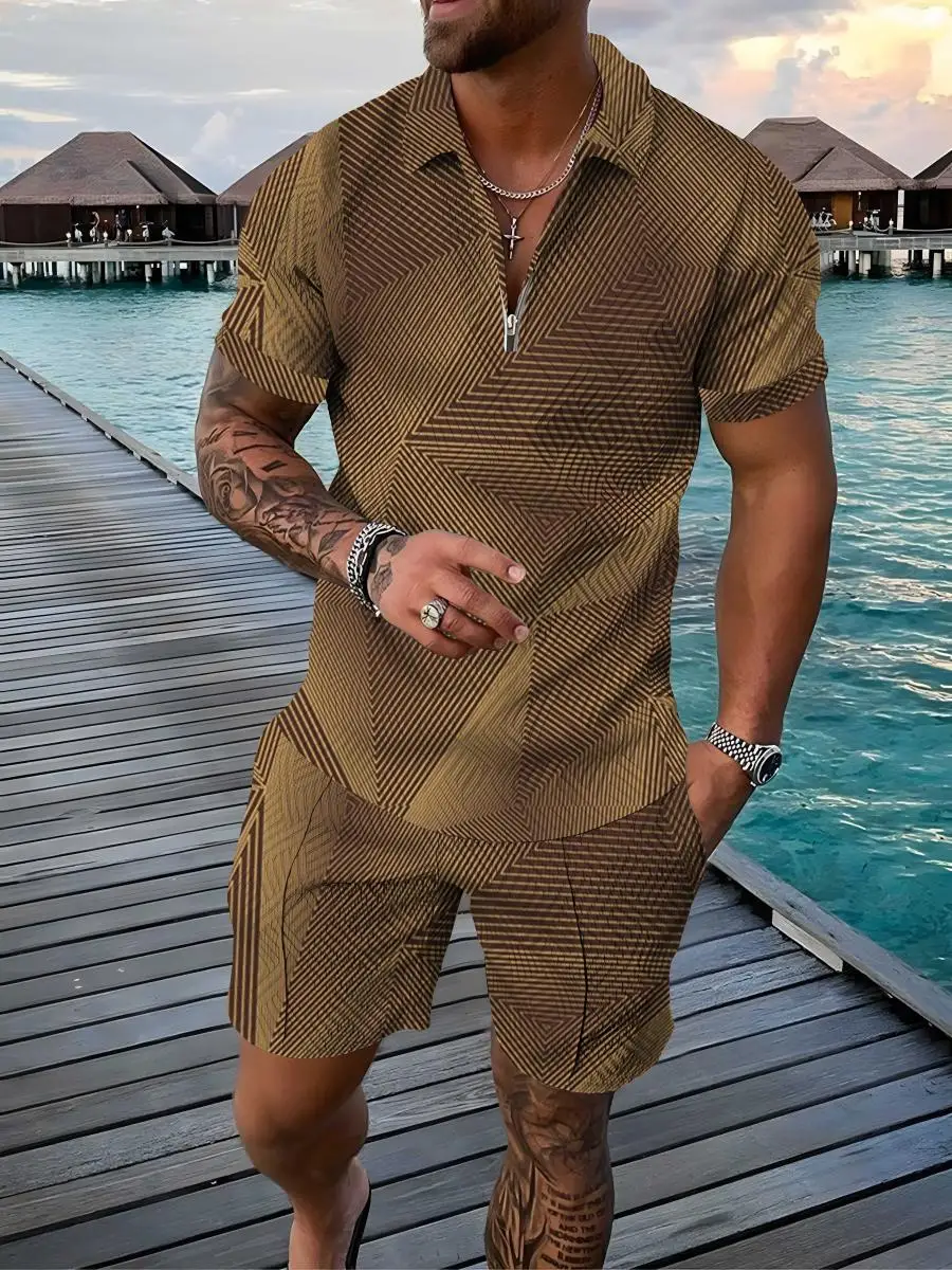 Men's Fashion Activewear Geometric Digital Print Set Streetwear Zip Polo Shirt + Shorts Set Men's Casual 2 Piece
Men's Fashion Activewear Geometric Digital Print Set Streetwear Zip Polo Shirt + Shorts Set Men's Casual 2 Piece