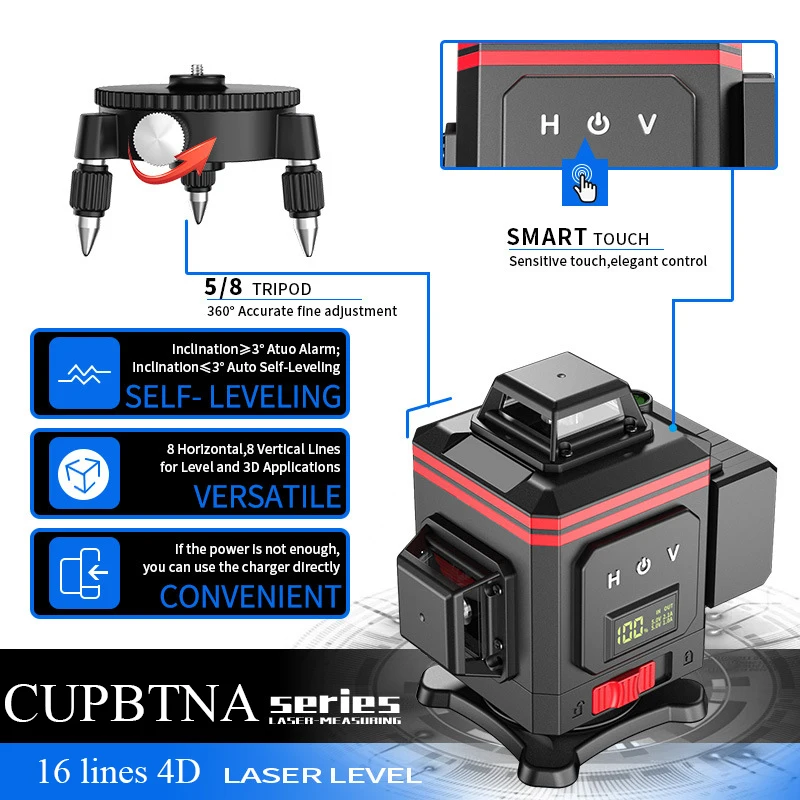 16/12/8 Lines 4D Laser Level Green Line Self Leveling 360 Horizontal And Vertical Super Powerful Digital Display Laser Level
16/12/8 Lines 4D Laser Level Green Line Self Leveling 360 Horizontal And Vertical Super Powerful Digital Display Laser Level