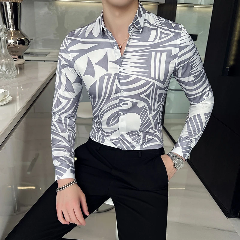 Spring Man Vintage Print Social White Shirts Luxury Men's Slim Fit Long Sleeve Dress Striped Shirt Fashion Casual Chemise Homme
Spring Man Vintage Print Social White Shirts Luxury Men's Slim Fit Long Sleeve Dress Striped Shirt Fashion Casual Chemise Homme