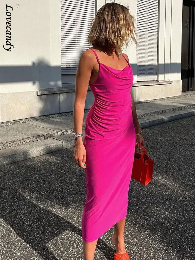 Swinging Collar Pleated Backless Slim Dresses Women Sexy Bodycon Sling Dress Fashion Summer Female Club Holiday Streetwear
Swinging Collar Pleated Backless Slim Dresses Women Sexy Bodycon Sling Dress Fashion Summer Female Club Holiday Streetwear