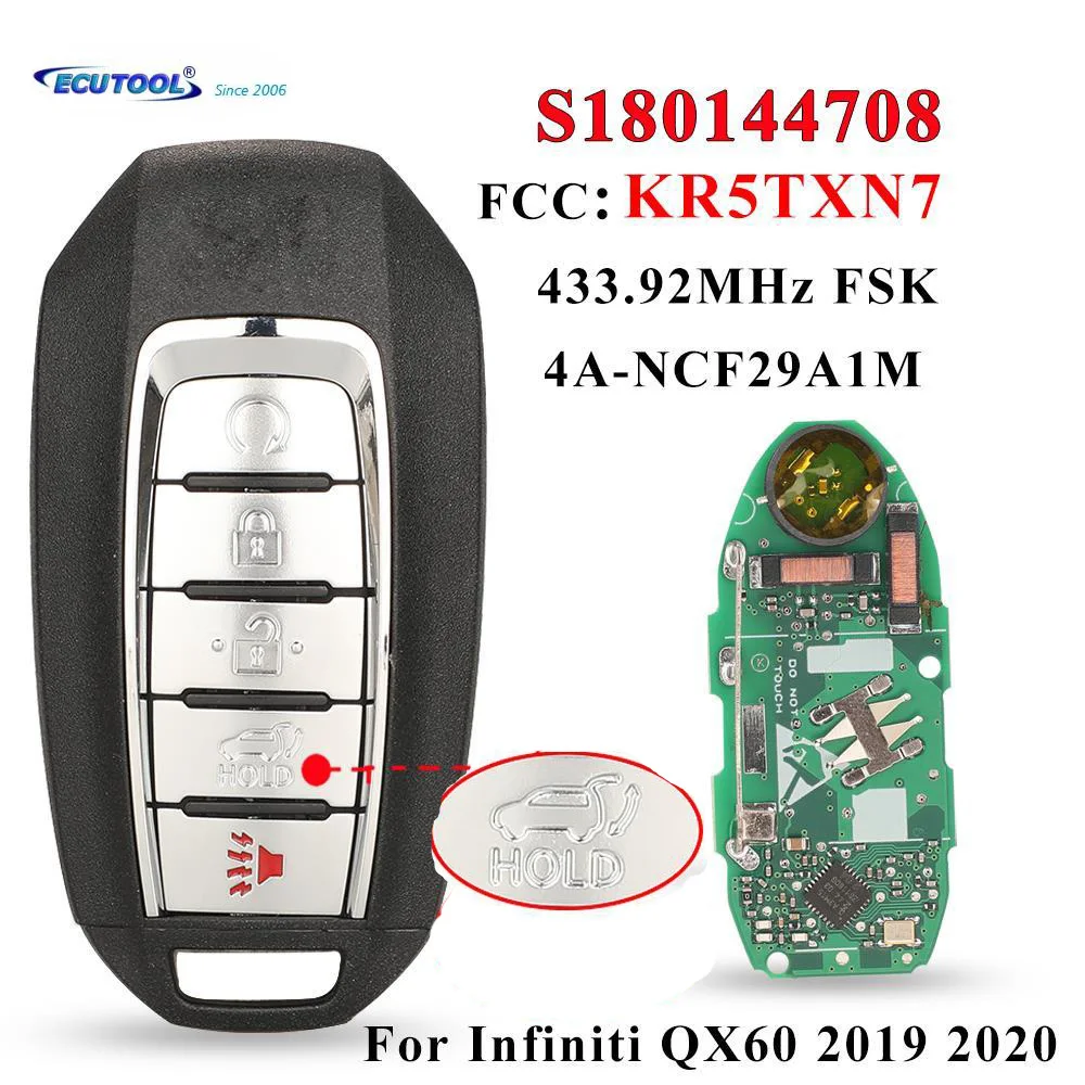 433.92MHz KR5TXN7 Proximity Smart Remote Car Key For Infiniti QX60 2019 2020 2021+ S180144708 4A 285E3-9NR5B 5Buttons Fob
433.92MHz KR5TXN7 Proximity Smart Remote Car Key For Infiniti QX60 2019 2020 2021+ S180144708 4A 285E3-9NR5B 5Buttons Fob