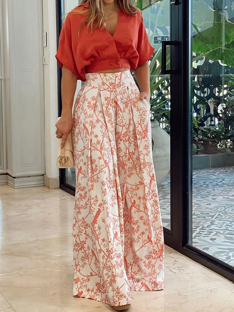 Loose V-neck Button Top + Wide Leg Trousers Printed Casual Suits Fashion Office Straight Set Women New Summer Streetwear Outfits
Loose V-neck Button Top + Wide Leg Trousers Printed Casual Suits Fashion Office Straight Set Women New Summer Streetwear Outfits
