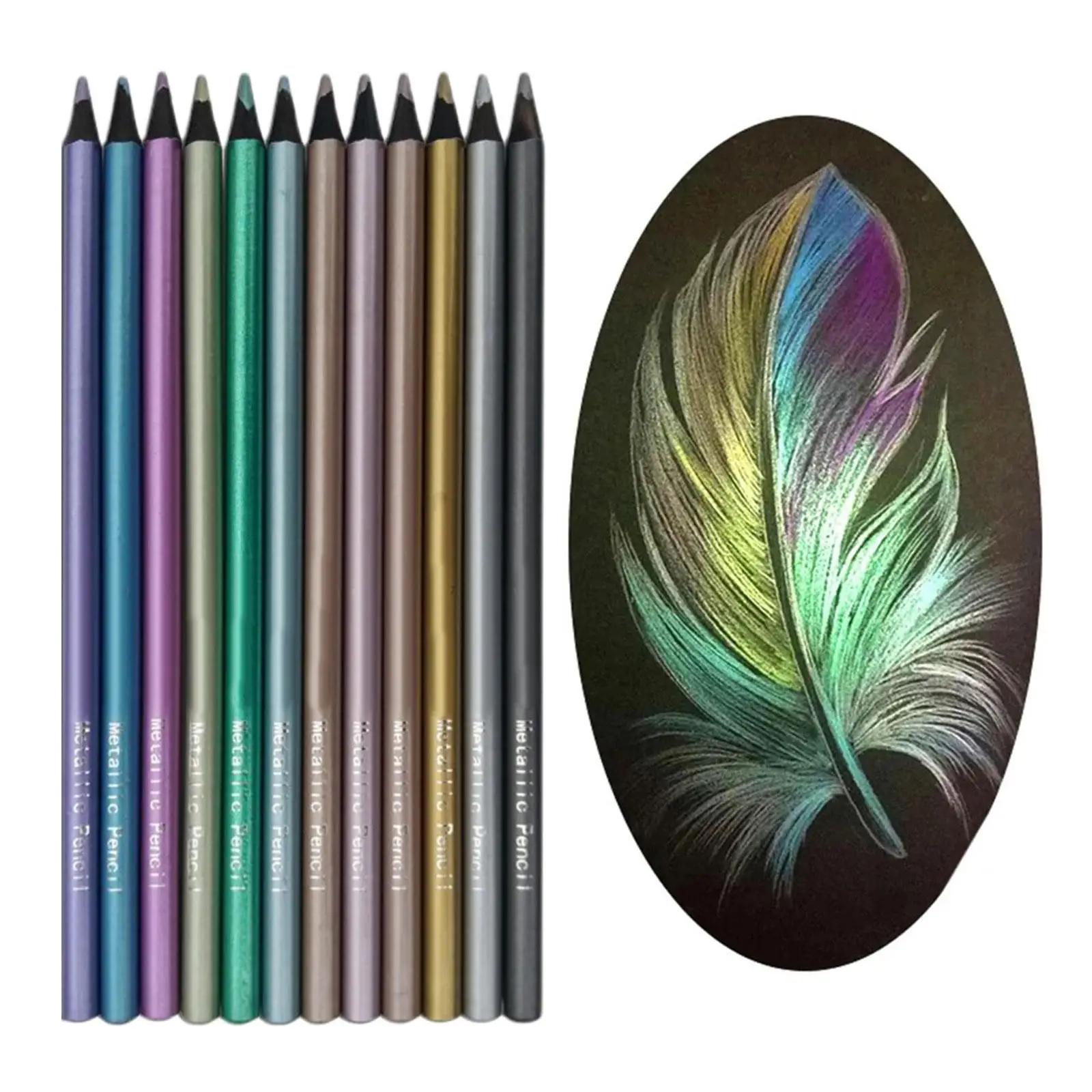 12Pcs Drawing Metallic Pencil Set Professional Art Sketching Pencils Graphite Colored Painting Adults Kids Beginner | Канцтовары для