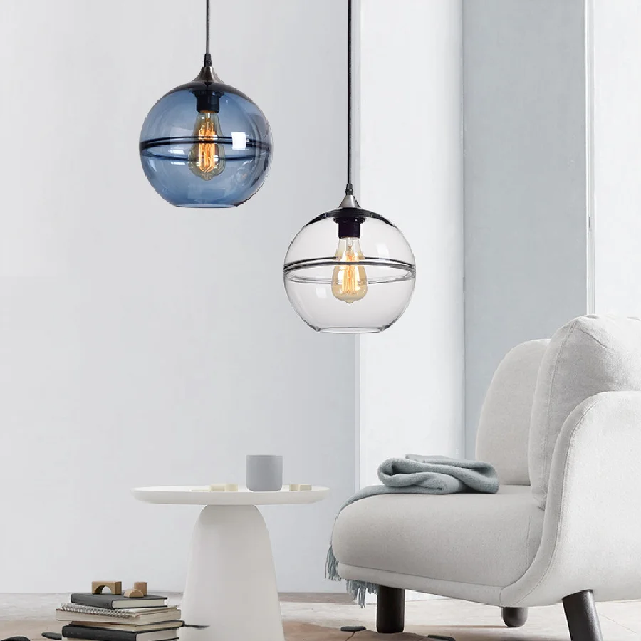

Современный стеклянный подвесной светильник в виде шара для столовой, декоративная лампа для прикроватной тумбы, гостиной, ресторана, кухн...