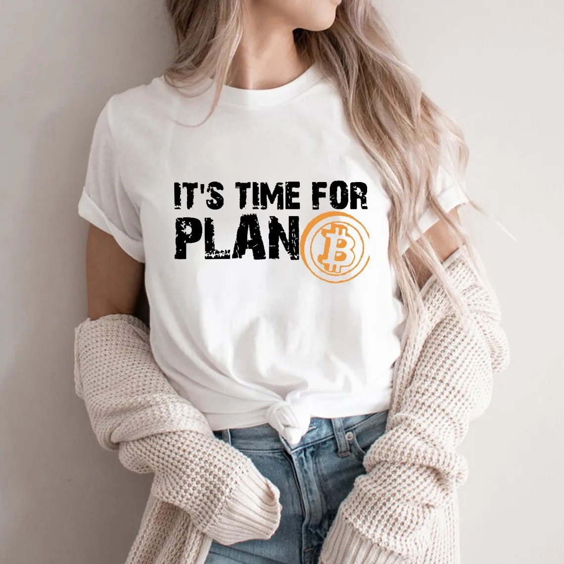 

Rheaclot It's Time For Plan B Bitcoin Women's Summer Tops Graphic T-shirt Round Neck Tee