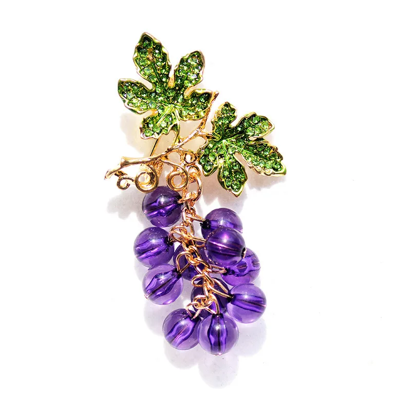 

New Creative Rhinestone Grape String Fruit Brooches For Women Unisex Plant Brooch Corsage Pins Banquet Clothing Accessories Gift