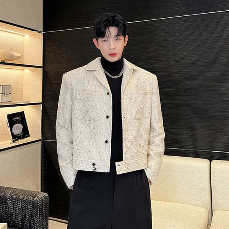

Мужское короткое пальто SYUHGFA, оригинальный нишевой дизайн, трендовые куртки, универсальные блестки, в Корейском стиле, верхняя одежда для осени и зимы