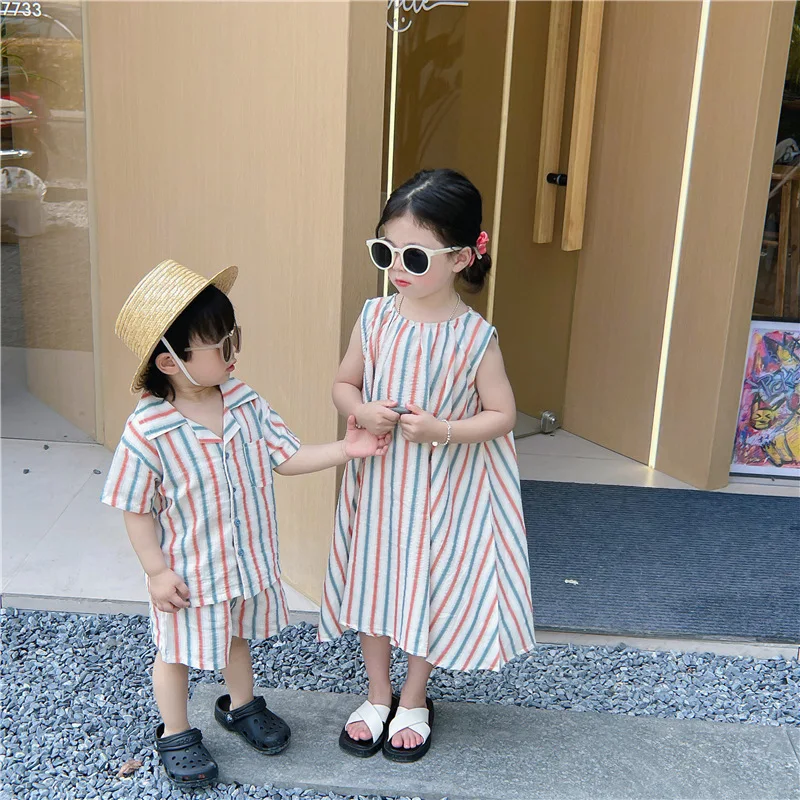 Children Boys Striped Thin Set Summer Cotton Shorts Simple Set Girl Brief Soft Breathable Vest Dress For Baby Loose Dresses
Children Boys Striped Thin Set Summer Cotton Shorts Simple Set Girl Brief Soft Breathable Vest Dress For Baby Loose Dresses