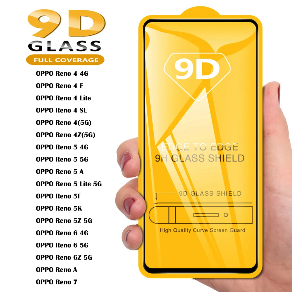 

9D Tempered Glass Screen Protector For OPPO Reno 7 5G 6 5 Lite 2 A Z 2Z 4 SE 6Z 5Z 5K 5F 5A 4F F19S F7 F3 F9 Pro Full Cover Film