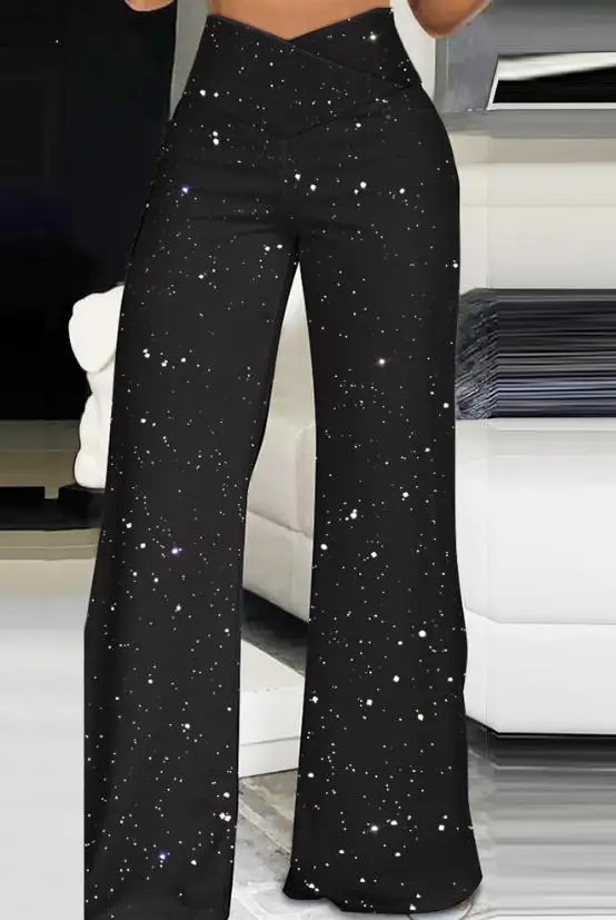 Women's Flared Pants Overlap Waist Glitter Design High Waist Wide Leg Bootcut Pants Summer New Casual Fashion Commuter Style
Women's Flared Pants Overlap Waist Glitter Design High Waist Wide Leg Bootcut Pants Summer New Casual Fashion Commuter Style