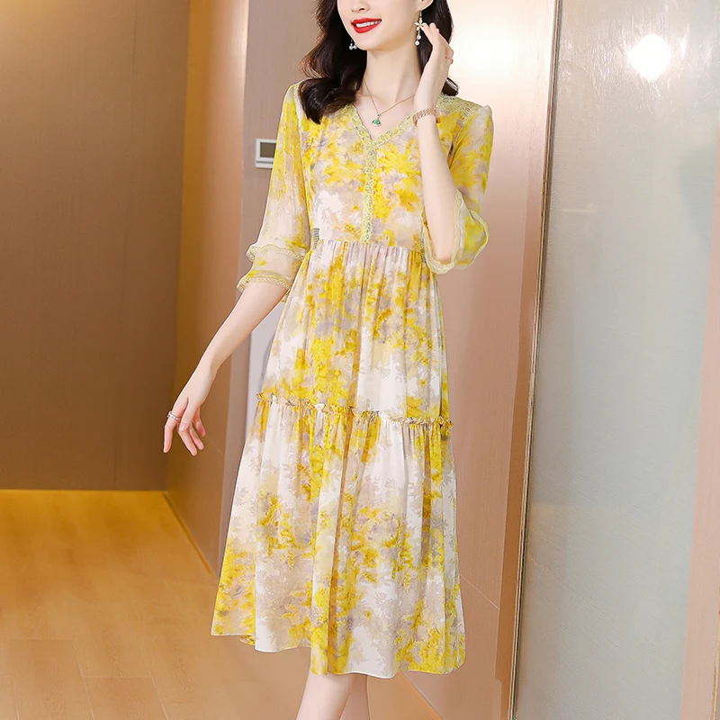 Summer Dress 2022 Woman Print Silk Floral Dress V-neck Elegant Loose Beach Vintage Dresses Women Clothes Party Vestidos
Summer Dress 2022 Woman Print Silk Floral Dress V-neck Elegant Loose Beach Vintage Dresses Women Clothes Party Vestidos