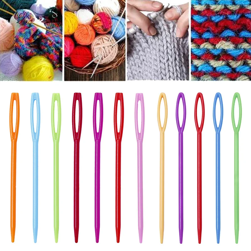 

10PCs 7/9cm Mixed Color Plastic Knitting Needles Suit Large Eye Crochet Hooks for DIY Sweater Weaving Tools Sewing Accessories