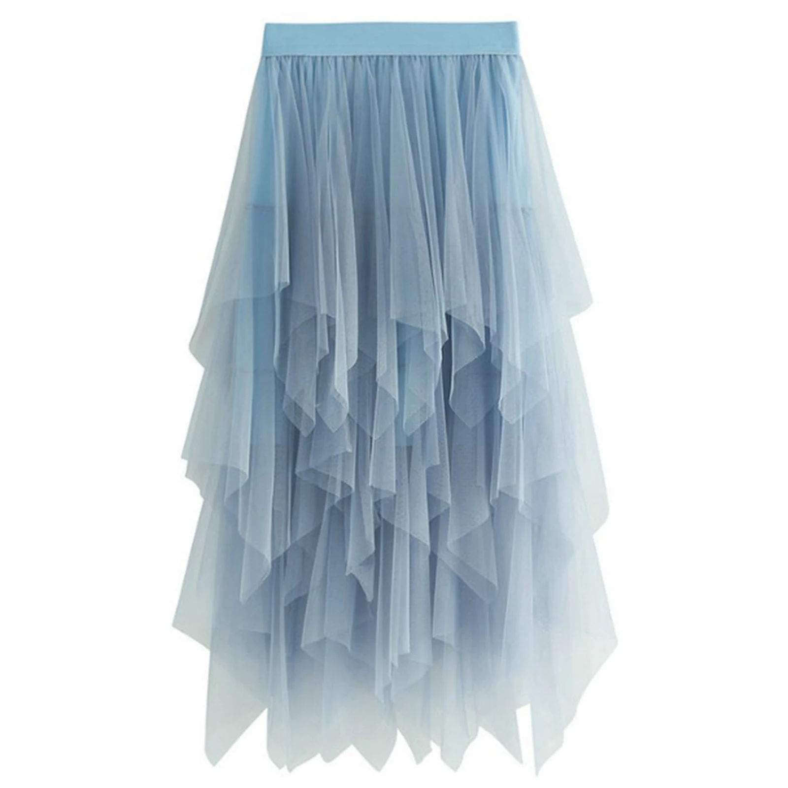 

2023 New Womens Tutu Tulle Skirt Fashion Irregular Solid Color High Waist Layered Midi Skirts Vacation Travel Casual Puffy Skirt