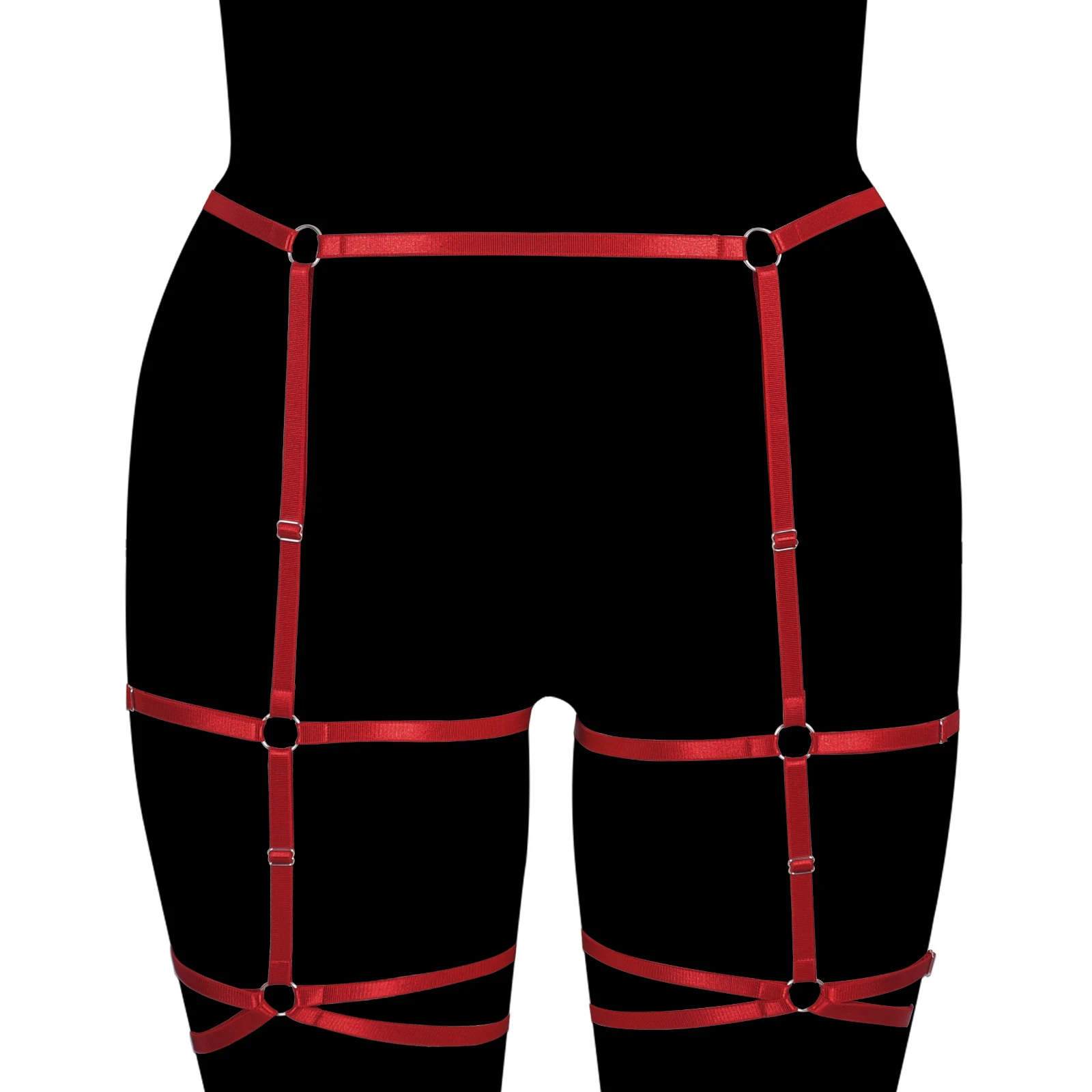 

Women Goth Red Garter Belt Bondage Leg Stockings Body Harness Cage Fetish Sexy Lingerie Rave Wear Pole Dance Harness Garters