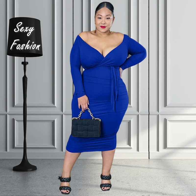 XL-5XL Plus Size Women Clothing Winter Fall Outfits Solid Long Sleeve V Neck Sexy Peach Hip Bodycon Club Party Dresses Wholesale
XL-5XL Plus Size Women Clothing Winter Fall Outfits Solid Long Sleeve V Neck Sexy Peach Hip Bodycon Club Party Dresses Wholesale