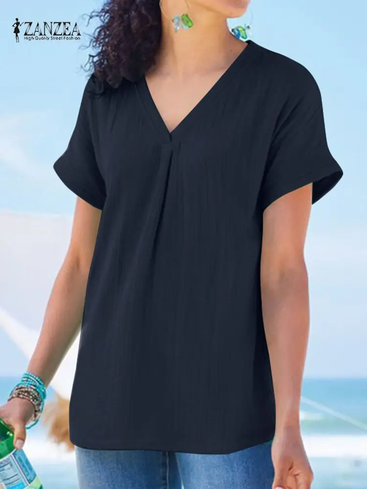 ZANZEA Fashion Women V Neck Short Sleeve OL Work Shirt 2022 Elegant Summer Blouse Loose Casual Blusas Chemise Solid Tunic Tops 
ZANZEA Fashion Women V Neck Short Sleeve OL Work Shirt 2022 Elegant Summer Blouse Loose Casual Blusas Chemise Solid Tunic Tops