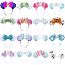 Disney Cute Frozen Hair Accessories For Women Anna Princess Ears Headbands Elsa Olaf Hairband Girls Sequins Bow Headwear Gifts