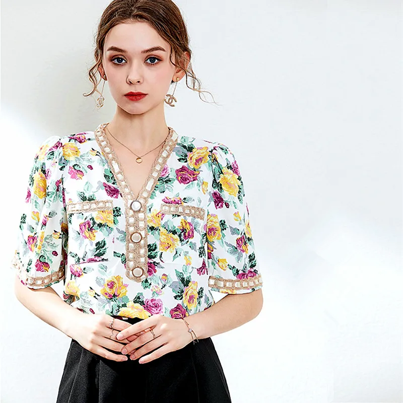 Spring Women Loose Retro Florals Print Blouse Long Sleeve Blouse Shirts V Neck Woman Fashion Casual Tunic Party Blousa NS597
Spring Women Loose Retro Florals Print Blouse Long Sleeve Blouse Shirts V Neck Woman Fashion Casual Tunic Party Blousa NS597