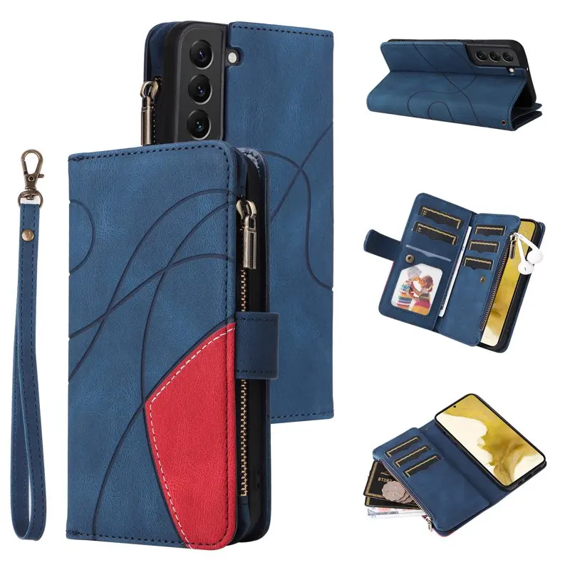 

for SAMSUNG Galaxy S22 Plus/+ Wallet Phone Case, PU TPU Shockproof Folio Flip Stand Cover with Wrist Strap Card Slots Wallet Po