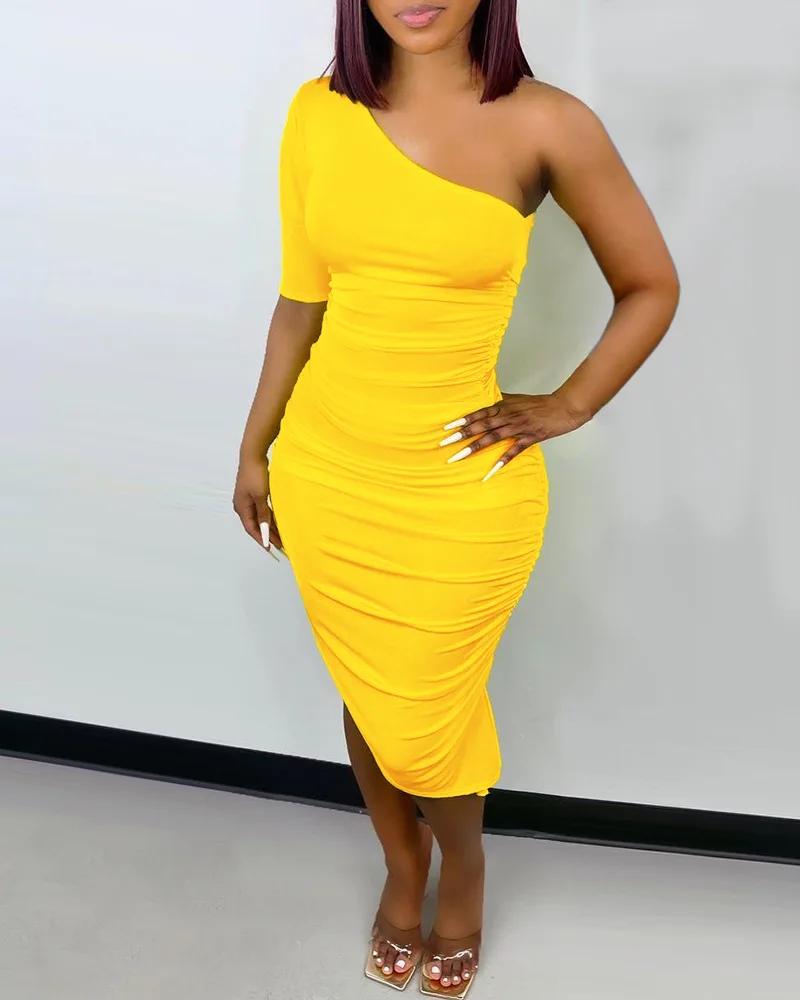 Women's Dress, Sexy, Diagonal Shoulder, Slim Fitting, Yellow One Shoulder Dress, 2022 New Style
Women's Dress, Sexy, Diagonal Shoulder, Slim Fitting, Yellow One Shoulder Dress, 2022 New Style