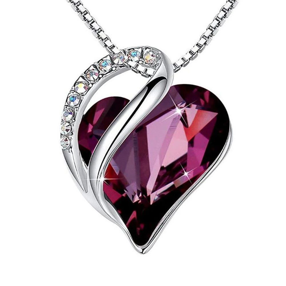 

Love Heart Pendant Necklace With Birthstone Crystals For 12 Months Jewelry Gifts For Women Silver-Tone 18"+2"