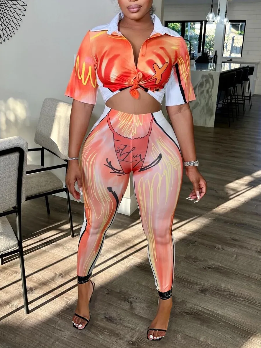 LW 2 Piece Sets Womens Outfits Graffiti Print High-waisted Body-shaping POLO Collar Half Sleeve Stretchy Pencil Lady Pants Set
LW 2 Piece Sets Womens Outfits Graffiti Print High-waisted Body-shaping POLO Collar Half Sleeve Stretchy Pencil Lady Pants Set