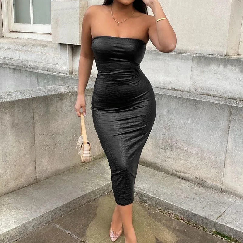 Sexy Women Dress Sleeveless Leather Solid Color Short Dresses Wrap Breast Tight Mid-length Dress Strapless Party Clubwear
Sexy Women Dress Sleeveless Leather Solid Color Short Dresses Wrap Breast Tight Mid-length Dress Strapless Party Clubwear
