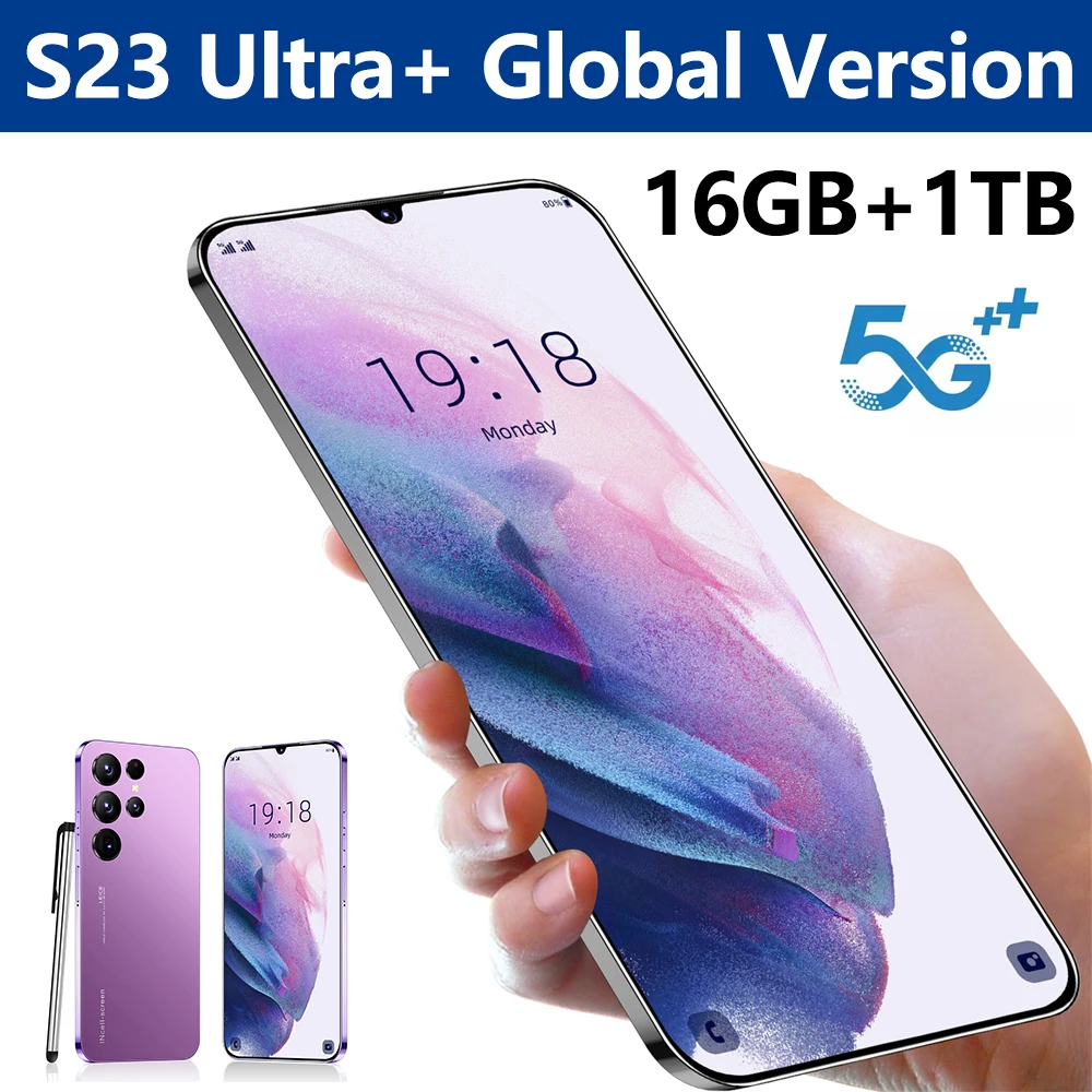 

Мобильные телефоны S23 Ultra 6,8 HD экран смартфон оригинальный 16G + 1T 5G Dual Sim Celulare Android разблокированный мобильный телефон Глобальная версия