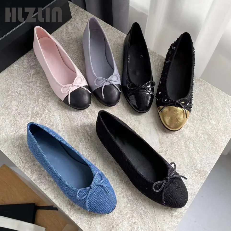 

Classic Ringer ballet flats women's 2023 new sheepskin tweed cloth shallow mouth bow one step off a single shoe
