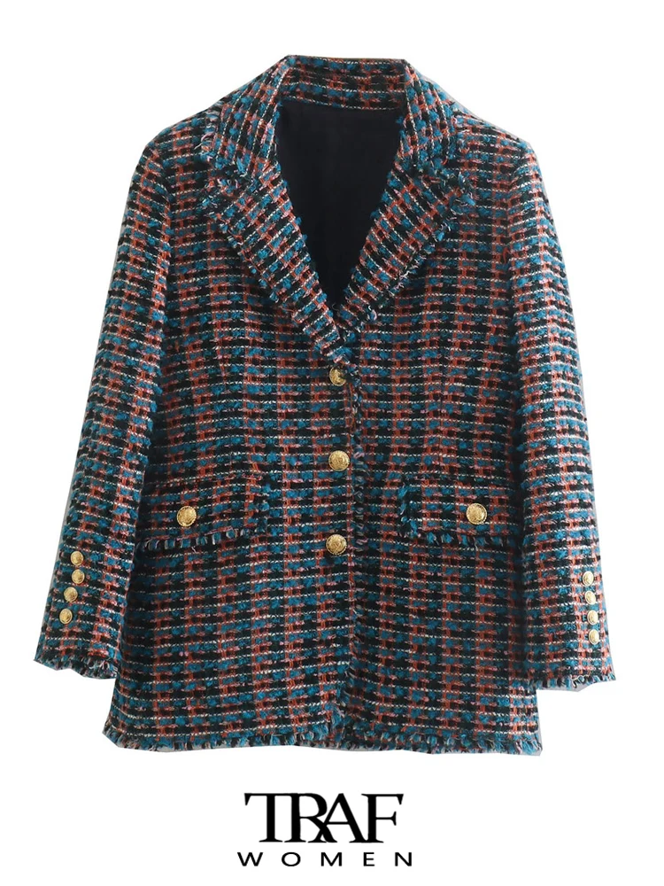 TRAF Women Fashion With Pockets Tweed Fitted Blazer Coat Vintage Long Sleeve Frayed Trims Female Outerwear Chic Veste Femme
TRAF Women Fashion With Pockets Tweed Fitted Blazer Coat Vintage Long Sleeve Frayed Trims Female Outerwear Chic Veste Femme